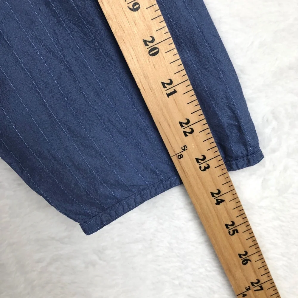 Eileen Fisher Silk Textured Stripe Button Front Top Sz L Blue L/S Minimalist - Picture 8 of 9